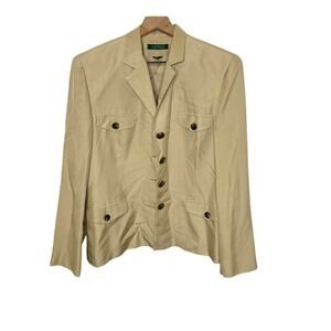 RALPH LAUREN Women's 14 Cape Grace Silk Button Blazer Camel Tan Career Safari